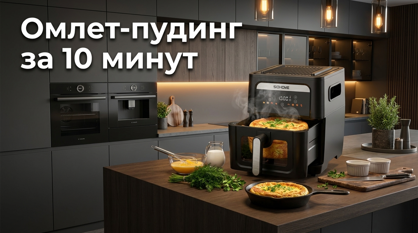 Омлет в аэрогриле, омлет-пудинг, завтрак, рецепт