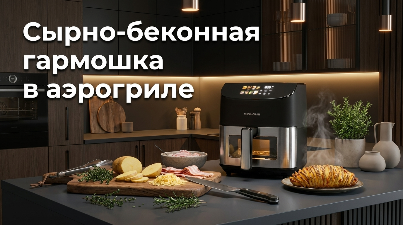 Картошка гармошка с сыром и беконом, приготовленная в аэрогриле